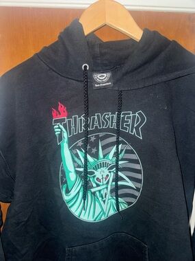 Thrasher Black Hoodie with goat head Statue of Liberty Graphic - Men